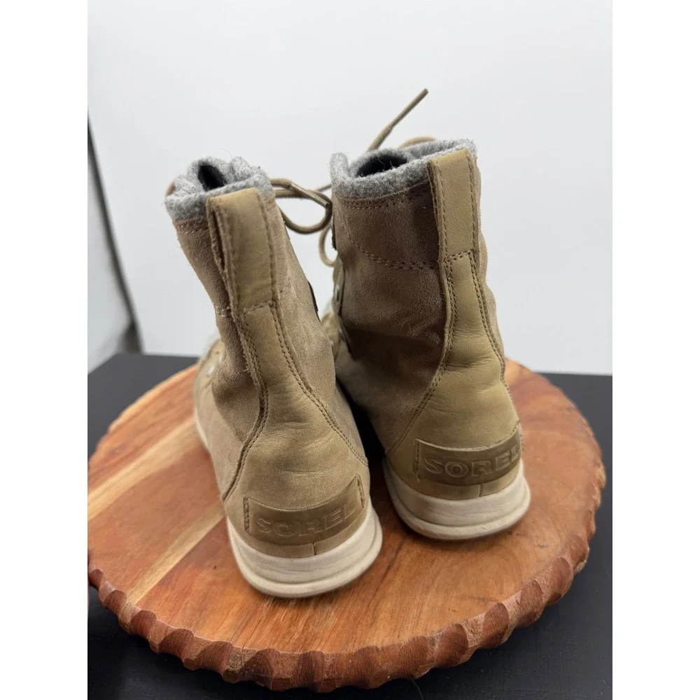 Sorel Explorer Joan felt Waterproof Boot Women 8.5 Khaki Suede Felt NL3423-297